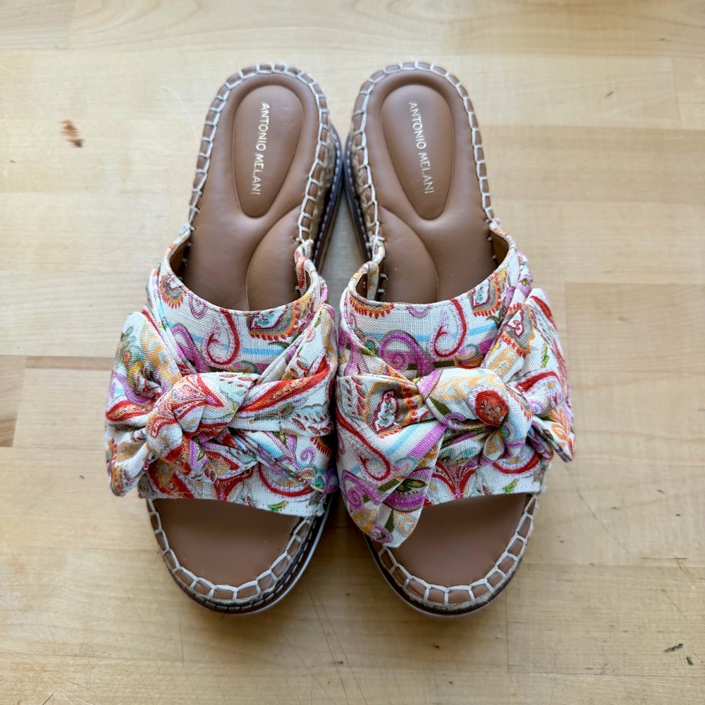 Antonio Melani Paisley Print Espadrille Bow Slides Boho Chic Resort Wear - 7.5 - Picture 2 of 12
